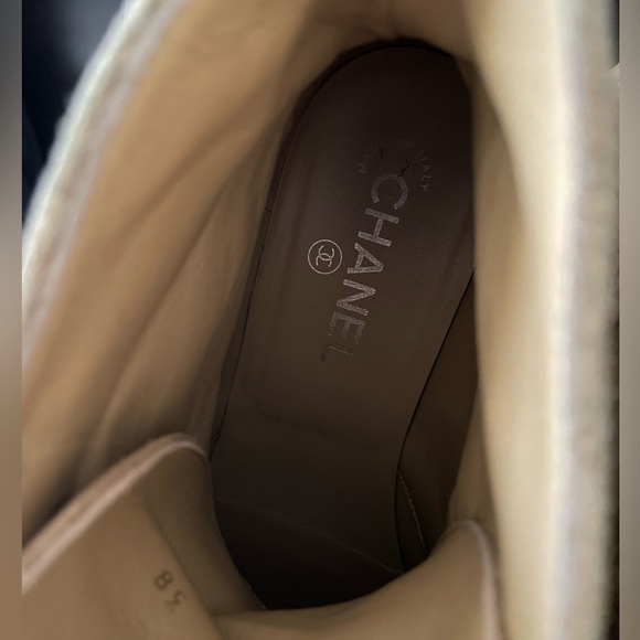 CHANEL suede calfskin lace up ankle boot dark beige 38 - Picture 3 of 15